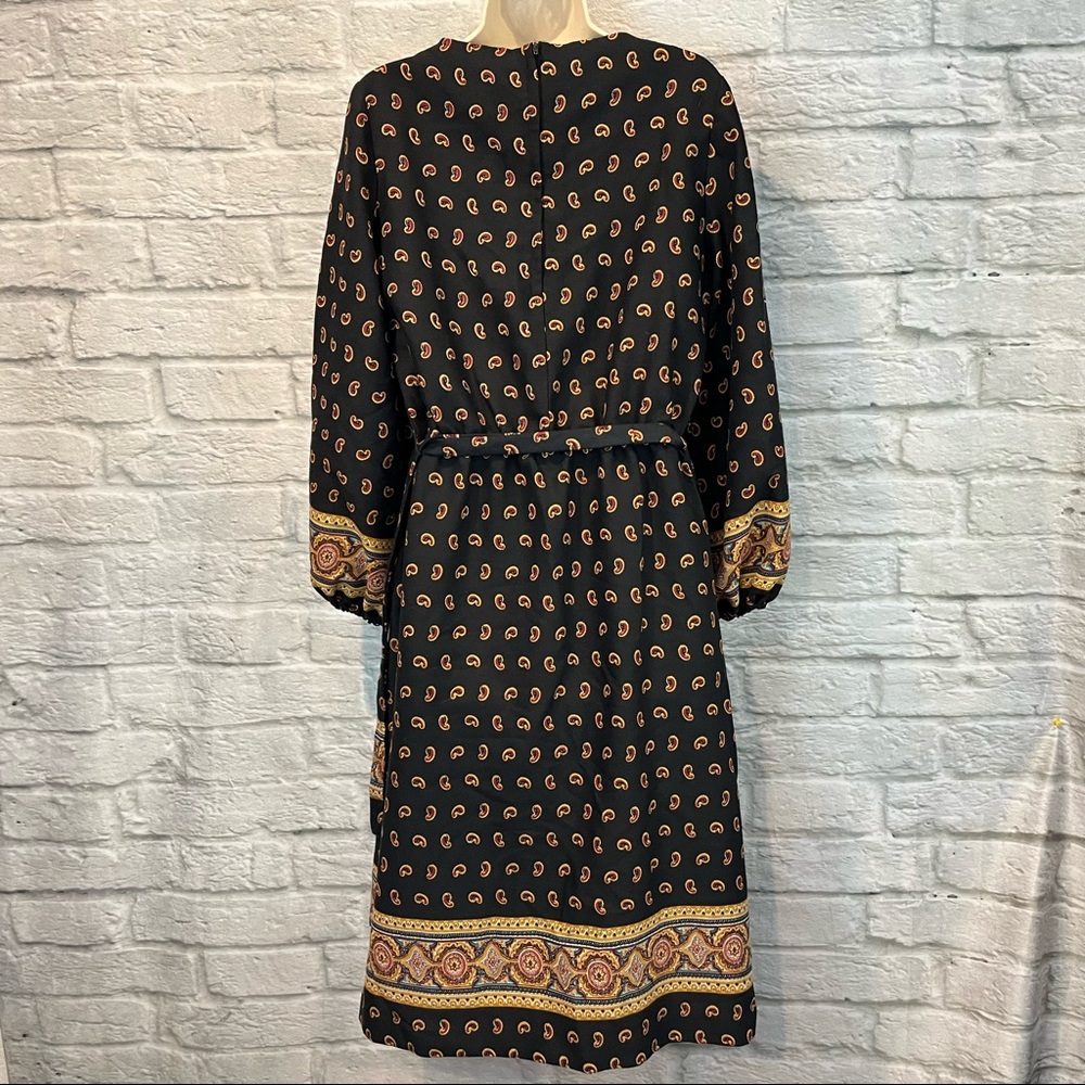 Vintage 70s/80s JJ Dean Paisley Print Belted MIDI Long Sleeve Bohemian Dress - Picture 2 of 16